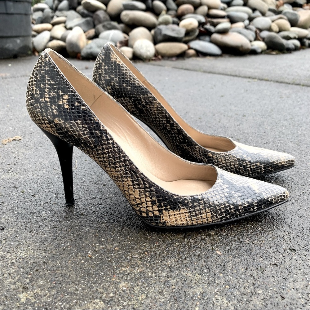 Stuart Weitzman Designer Snakeskin Heels | Leather Shoes Pointed Toe Pumps